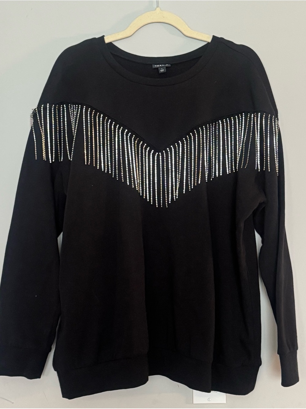 Black Rhinestone Fringe Torrid Sweatshirt - Women size 1 (plus 1x)